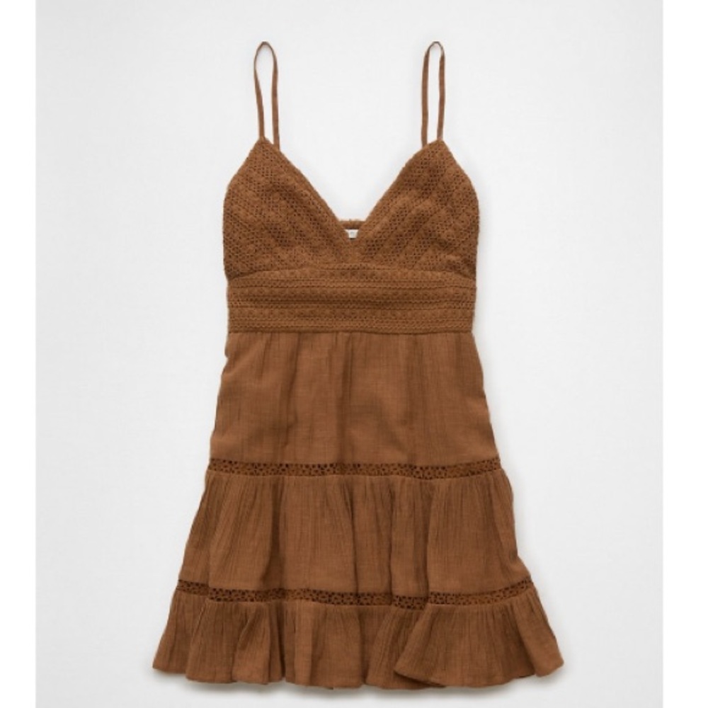 Aerie Brown Crochet Mini Dress